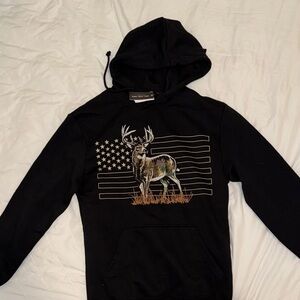 Black Hoodie with Deer and Flag Design